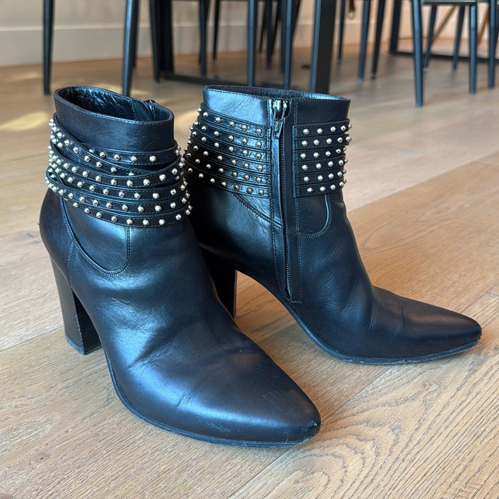 Saint Laurent Black Leather Studded Ankle Boots